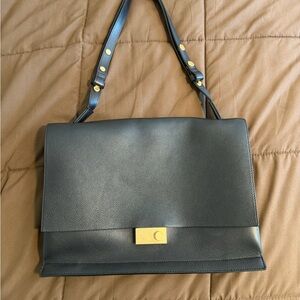 All Saints Black Shoulder Bag with Gold Accents